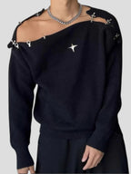 Button-down Off-shoulder Sweater