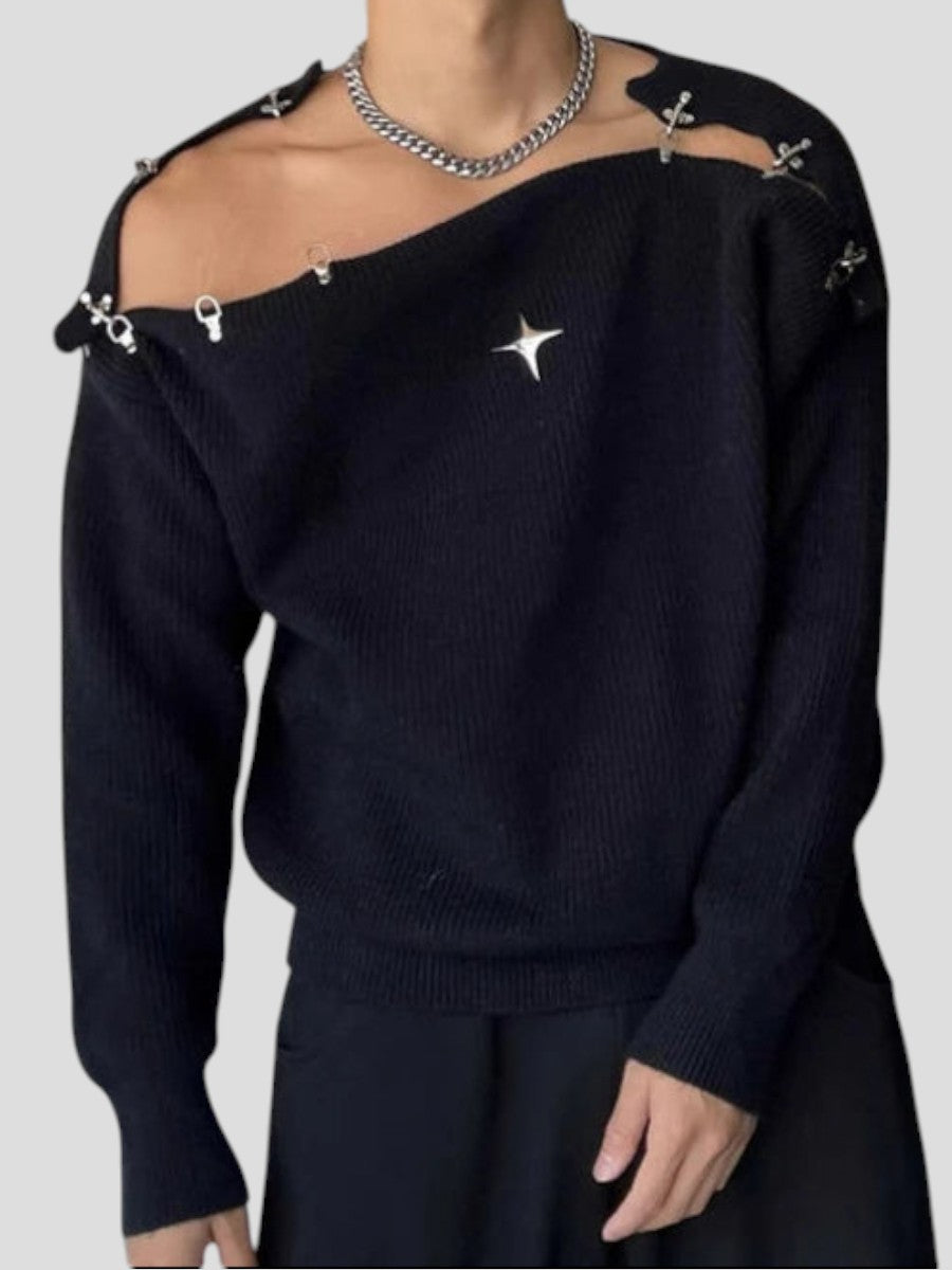 Button-down Off-shoulder Sweater