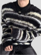 Striped Design Plush Sweater