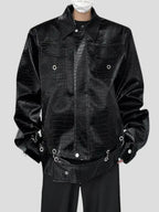 Crocodile Pattern Shoulder Pads Leather Jacket