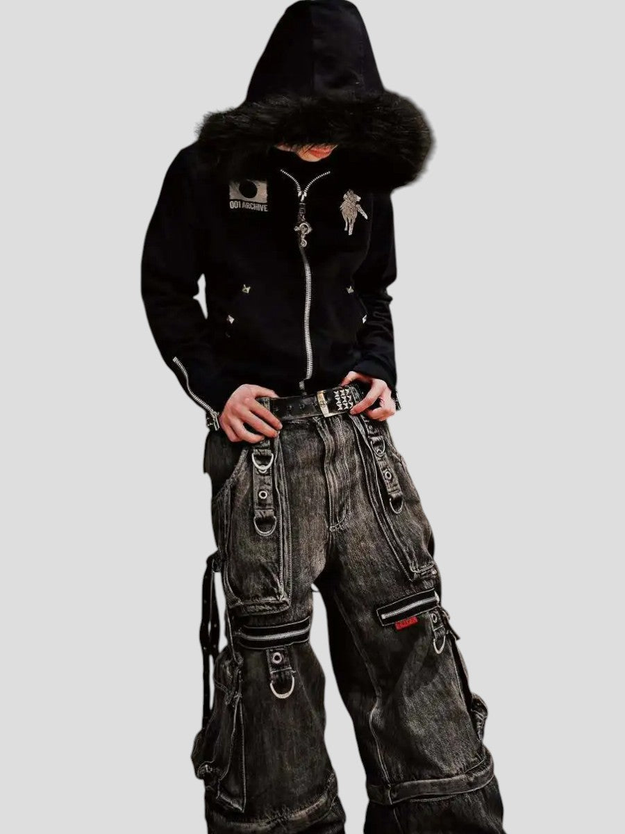 hooded hip-hop printed sweatshirt