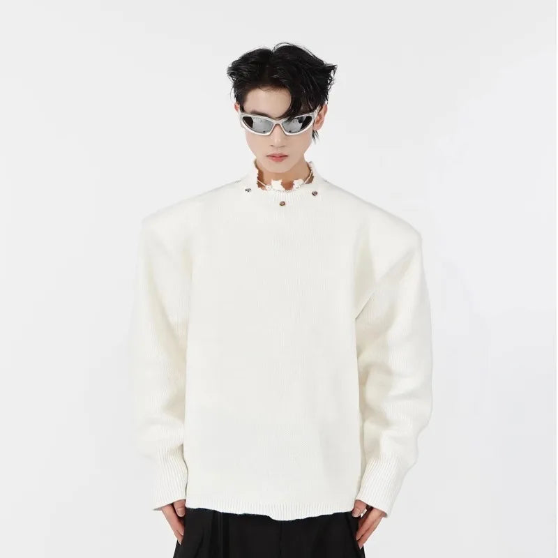 Hip Hop Metal Design Shoulder Pad Loose Knit